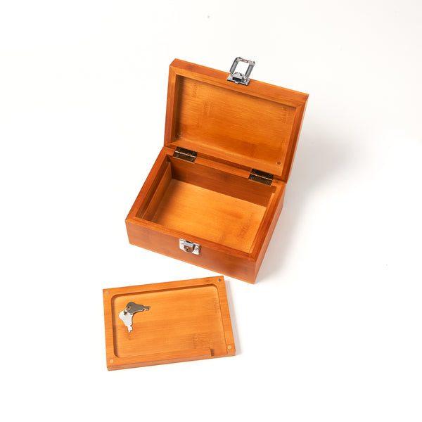 CANNY Bamboo Stash Box – Smoking Storage Container Kit with Magnetic Rolling Tray Medicine Lock Box - Locking Stashbox